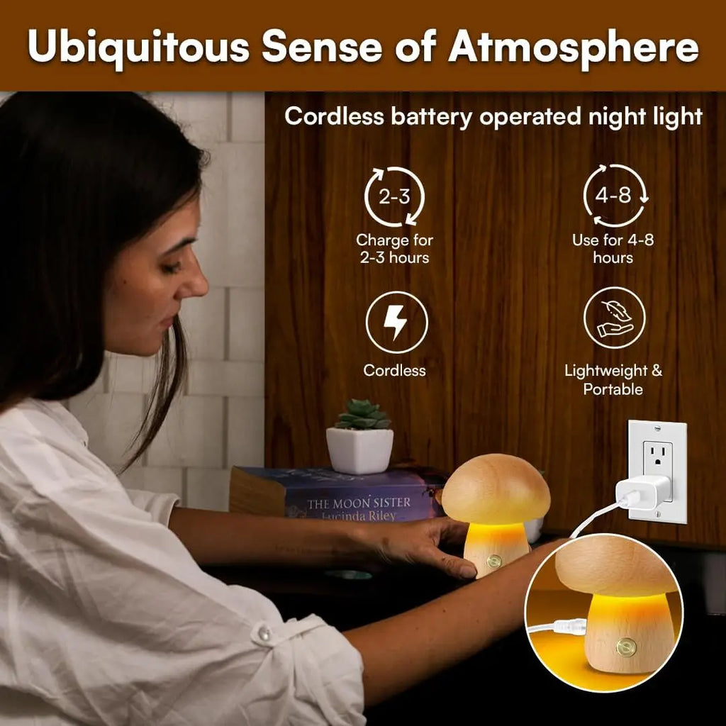 Mushroom Table Lamp Rechargeable Touch Portable Bedroom Bedside Night Light Cute Small Dimmable Desk Lamp for Home Decoration