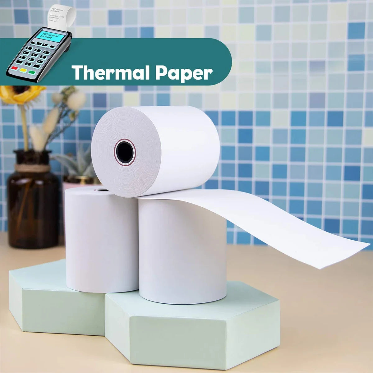 3 1/8 x 50 Thermal Paper (80mm x 50m) for Square POS System, Register Thermal Receipt Paper Rolls for TM-T88III,TM-T88IV,TM-T88V
