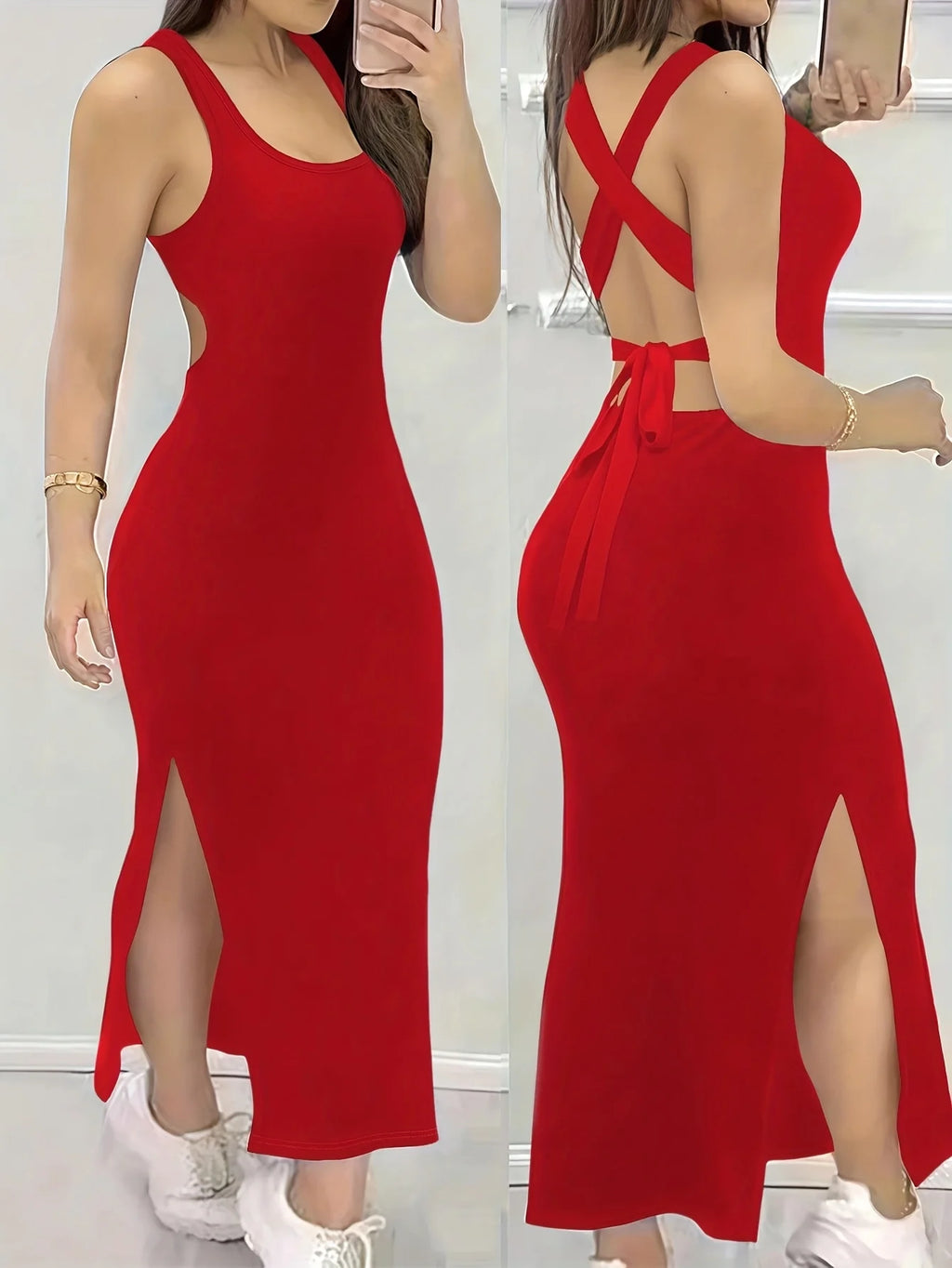Women's Summer Solid Color Backless Cross-Strap Sexy Dress