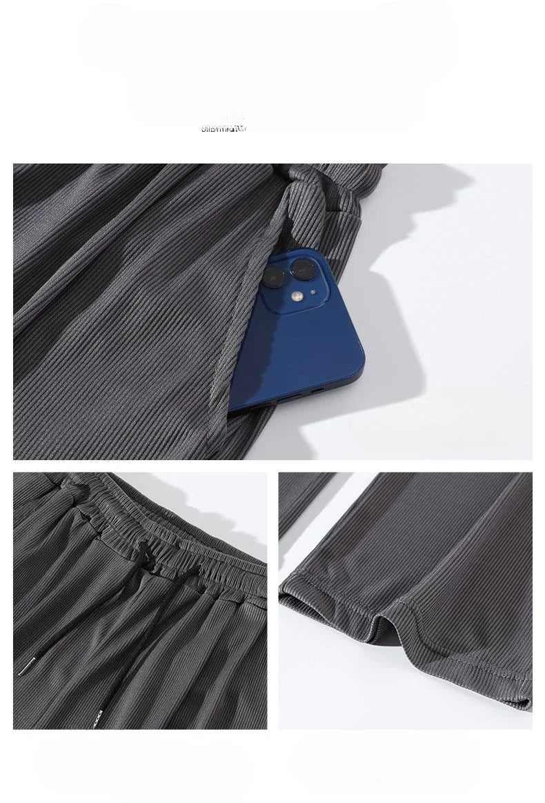 Summer White Casual Pants Men's Ice Silk Pants Men's Drape Floor Mop Pants  Korean Straight Loose Wide Leg Long Pants