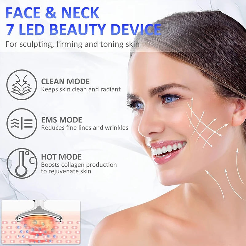 7 Color Neck Face Lifter Ems Neck Face Lifting Massager Skin Tighten Device Led Photon Therapy Anti Wrinkle Double Chin Remover