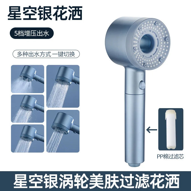 High Pressurized Filter Shower Head 5-mode Adjustable Spa Showerhead One Button Stop Water Saving Shower Bathroom Accessories