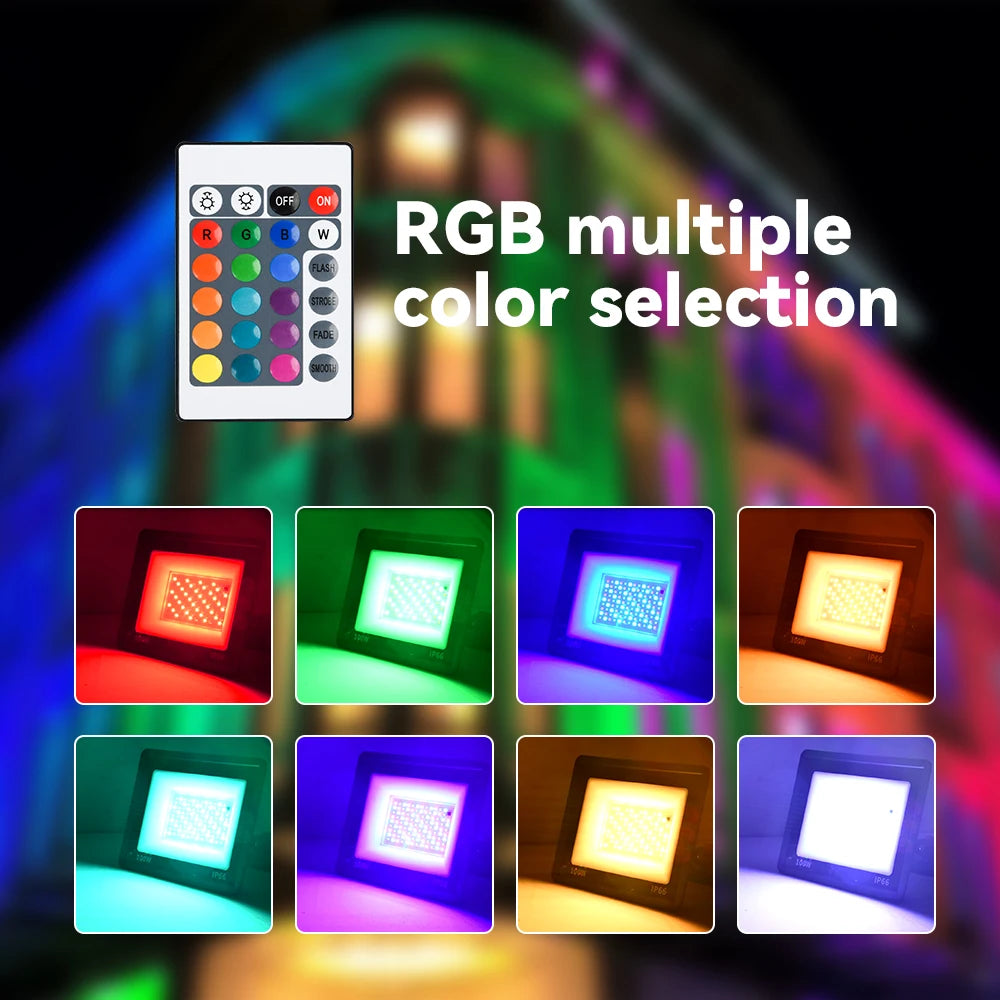 RGB LED Floodlight Reflector Outdoor Lighting 220V 30W 50W 100W IP66 Waterproof Outdoor RGB Spotlight Lamps Landscape Lighting