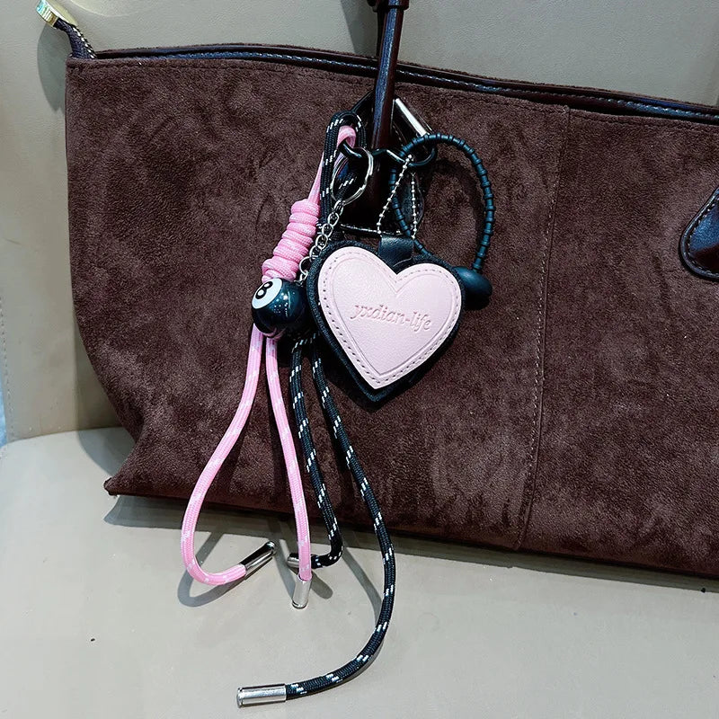 Fashion Creative Lucky Billiard Black No.8 Ball Key Chain Weaving Colorful Rope Bag Hanging Trendy Bag Hanging Jewelry Gift