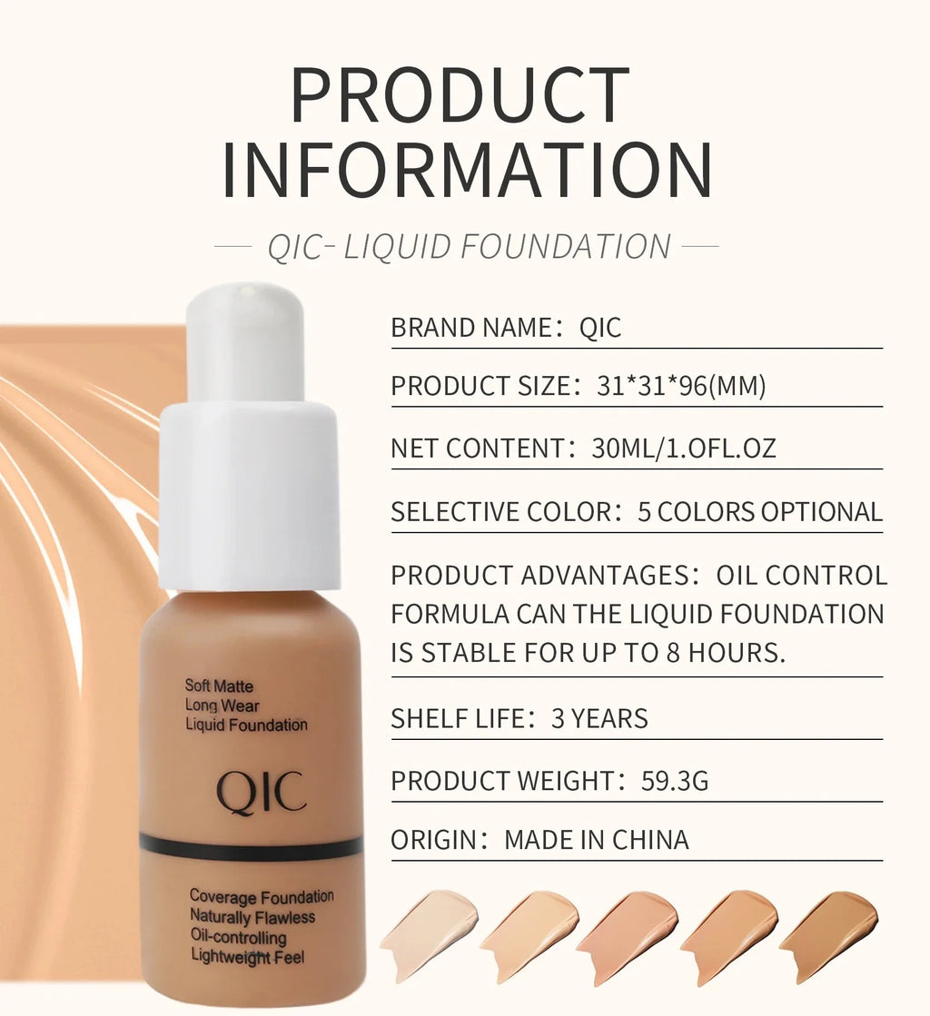 5 Colors Liquid Foundation Concealer Naturally Face Foundation Flawless Matte Oil-Control Waterproof Long Lasting 60g Optional