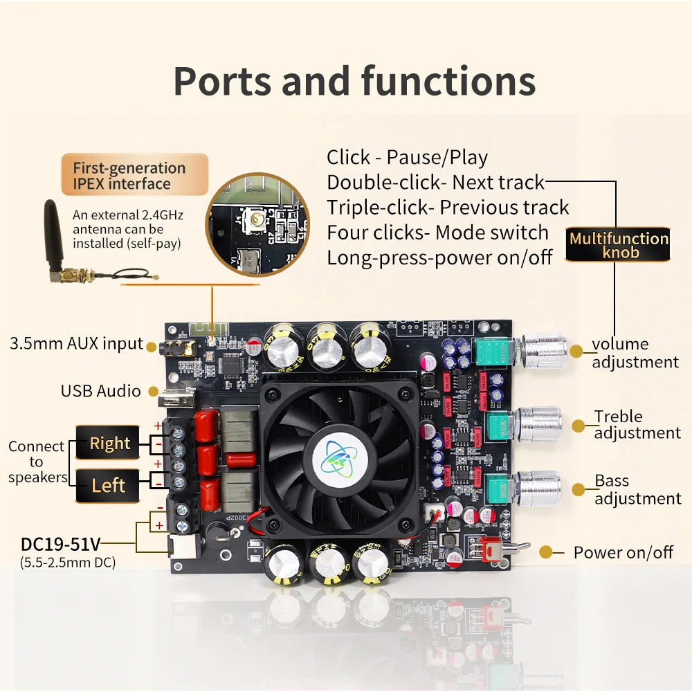 Upgraded 300W * 2 Bluetooth Digital Amplifier Board Module With High Low Frequency Adjustment TPA3255 Supporting APP XY-T3002P
