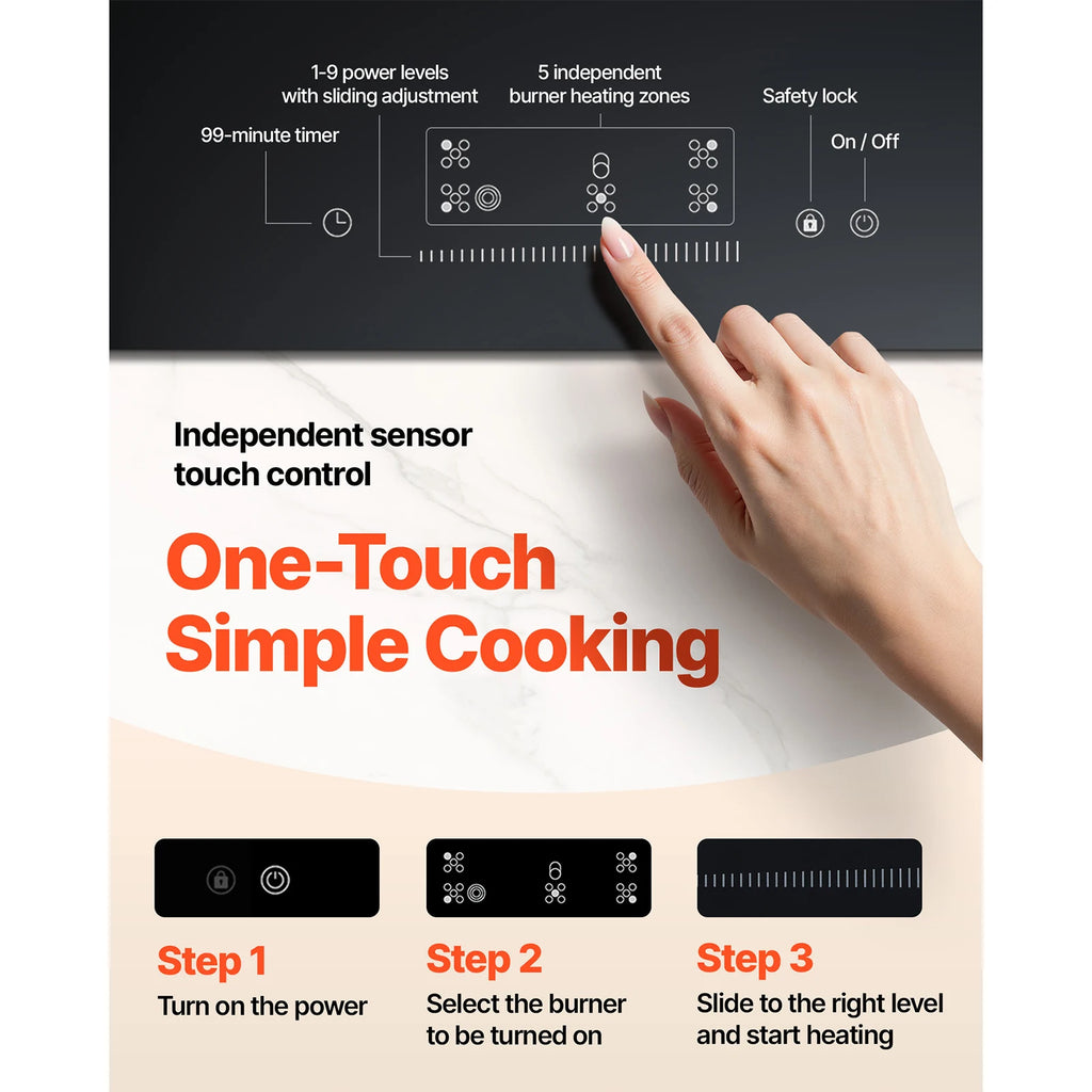 SucceBuy Electric Cooktop Built-in Electric Stove Top Ceramic Top Radiant Cooktop with Glass Panel Touch Control Timer ChildLock