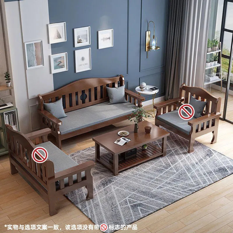 Solid wood sofa new Chinese combination wooden sofa rental room backrest bench economical living room small apartment sofa
