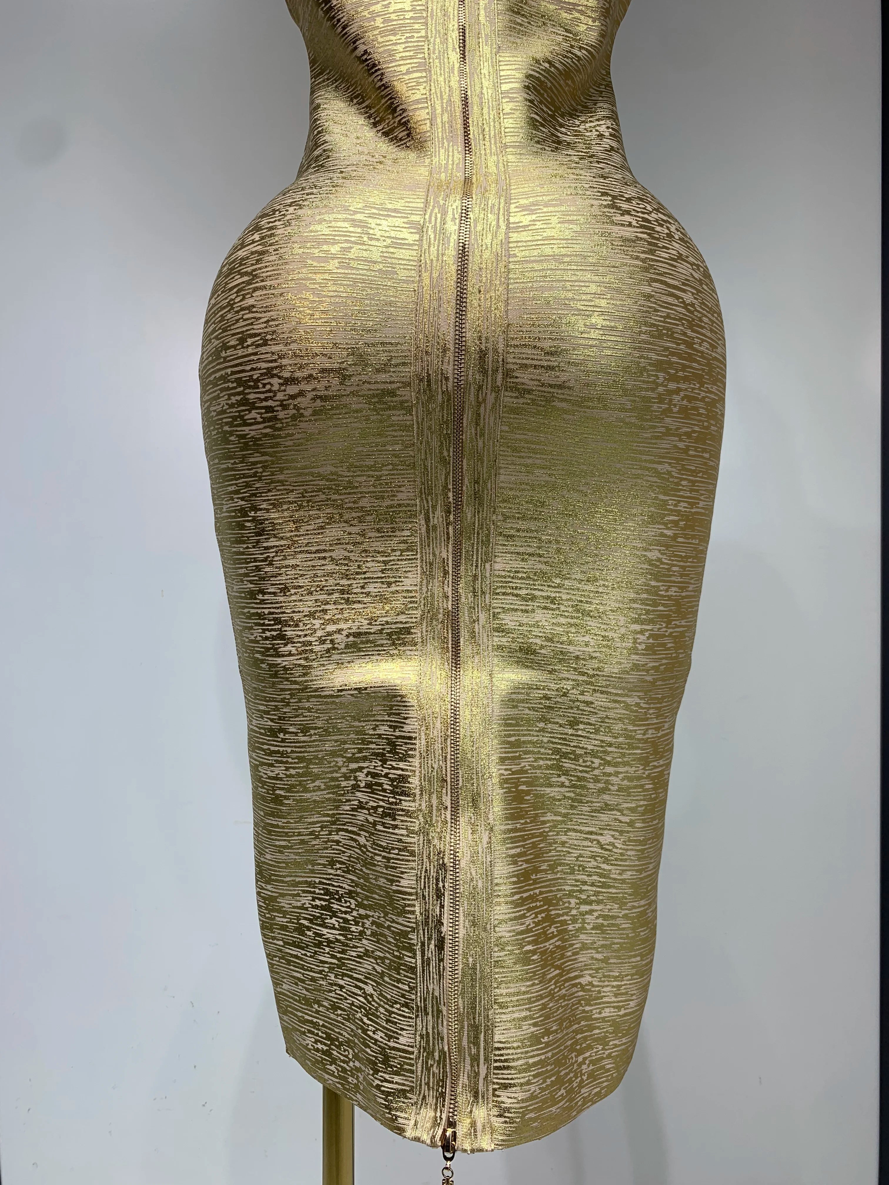 Women Sexy Gold Strapless Bodycon Bandage Dress 2025 Fashion Celebrate Evening Party Luxury Birthday Wedding Guest Dress