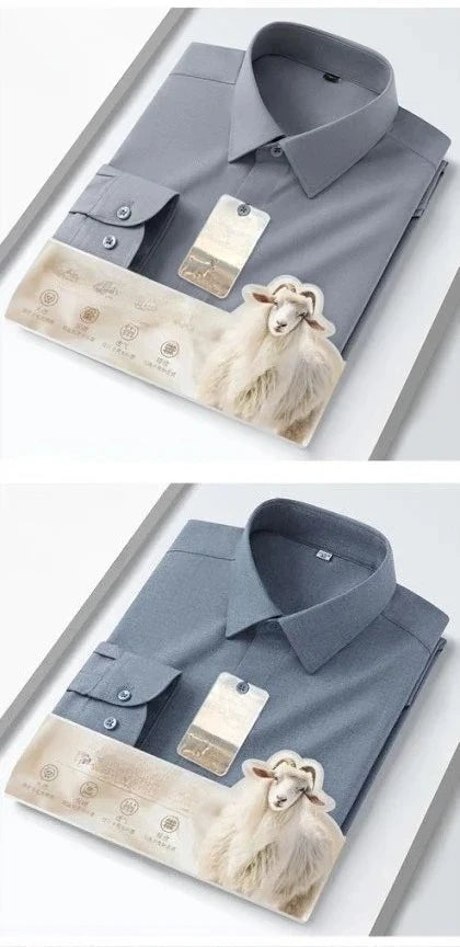 New in Shirt High Quality Solid Color Wool Long Sleeve Shirts for Men Slim Fit Formal Shirt Soft White Business Casual Clothes