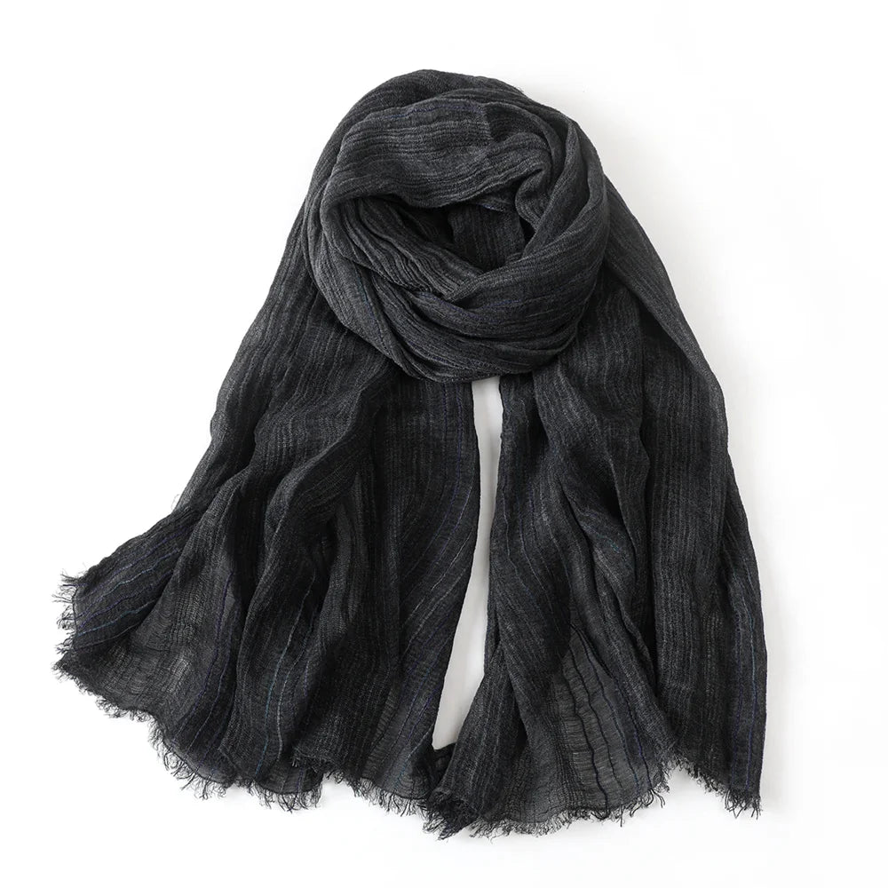 Cotton Linen Striped Men Scarves Autumn Winter Warm Neckerchief Pashmina Male Accessories Short Tassel Bufanda Shawl