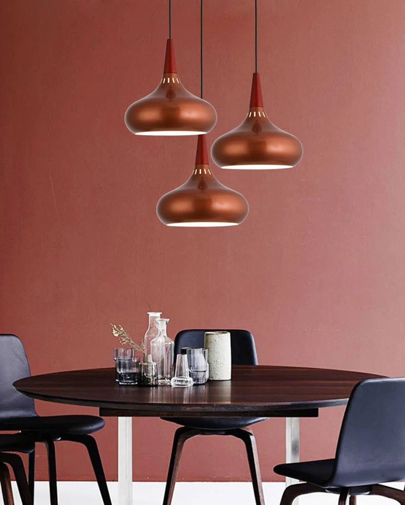 GEW Nordic Modern Funnel Pendant Light Wood Aluminum E27 Multi Color Hanging Lamp for Dining Kitchen Island Bedside