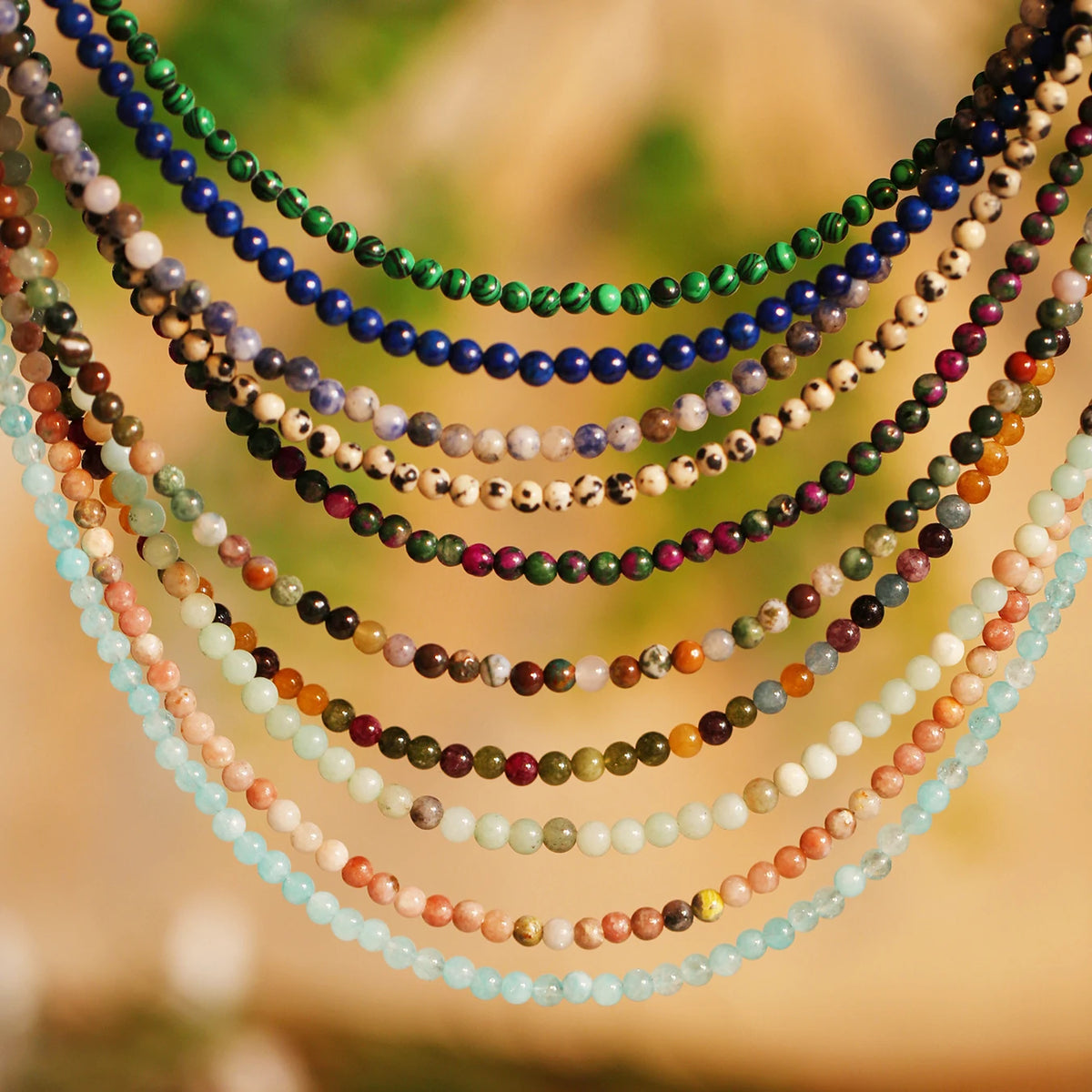 1PC 4mm natural amazonite stone beaded necklace for women ingx tiny pink wintersweet india onyx necklace women beaded jewelry