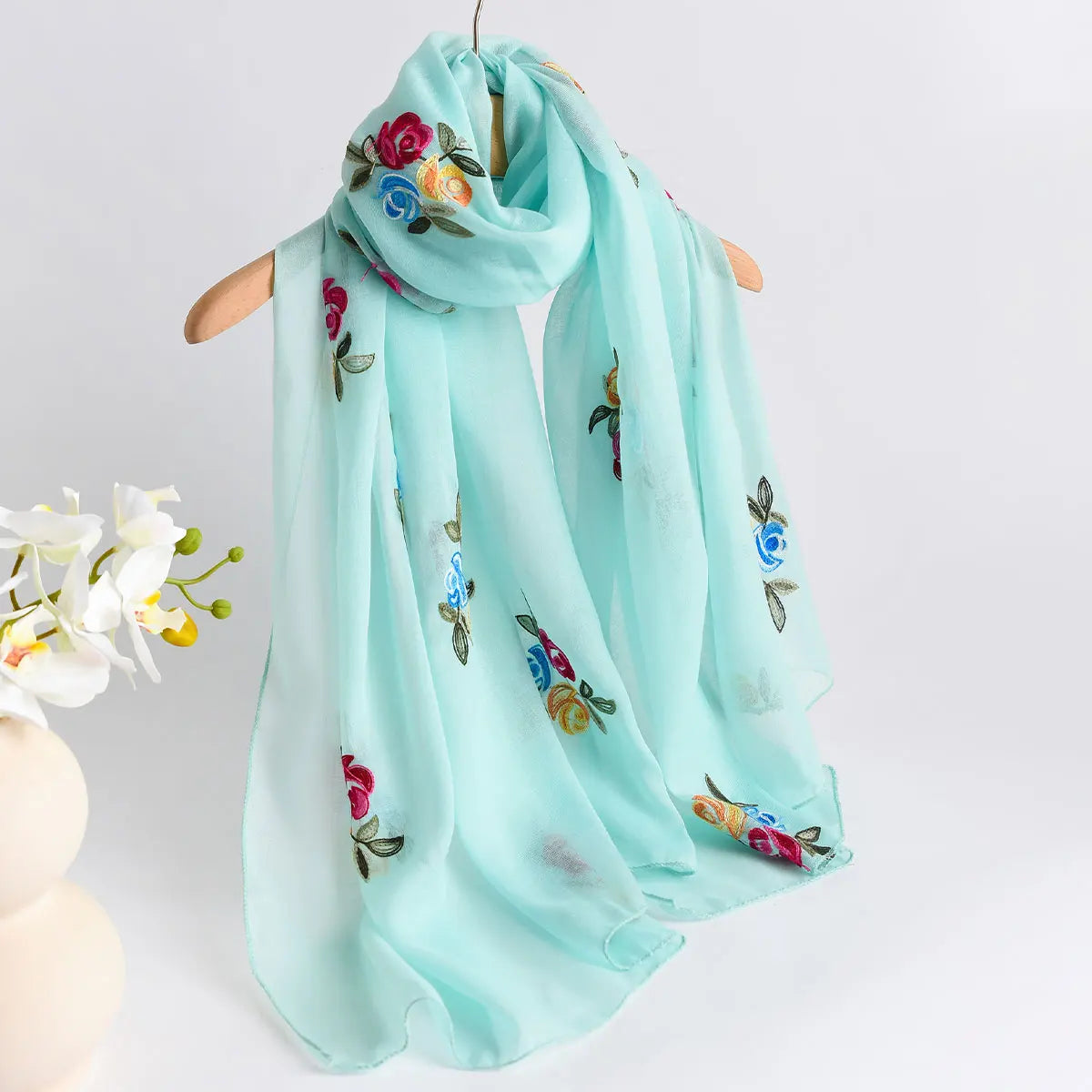 Spring and Summer Lightweight Breathable Cotton and Linen Embroidery Scarf Ethnic Style Fashionable Soft Women's Sunscreen Scarf