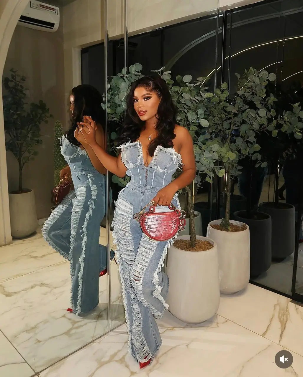 Tassel Hollow Out Overalls For Women Studded Diamond Strapless Backless Jeans Street Fashion Trend Jumpsuite Femme