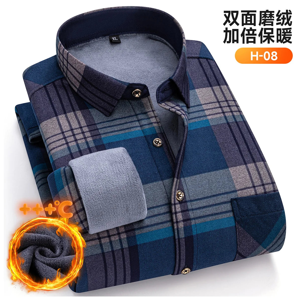 Plus Size 8XL 7XL 6XL Men's Thickene Shirt Long Sleeve Fleece Warm Winter Autumn Casual Soft Print Daily Thermal Male Clothing