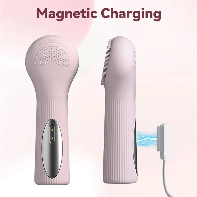B15C Waterproof Electric Facial Cleansing Brush, 2-In-1 Silicone Face Scrubber Featuring Heat Massage Function For Women