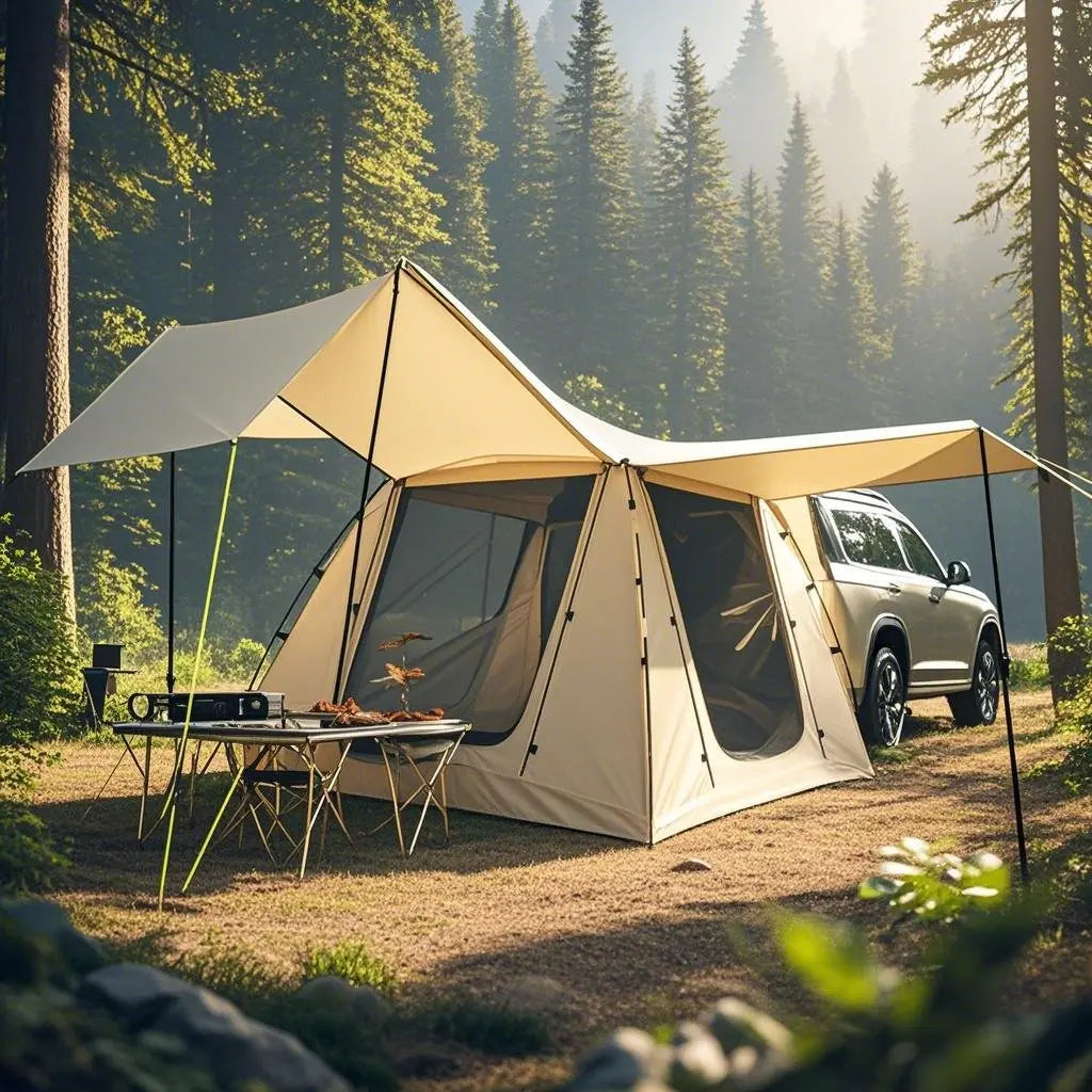 6-Person Size Car Rear Tent with Four Large Window Car Tailgate Tent Back SUV Tent with Large Awning, 6 Person Trunk Tent