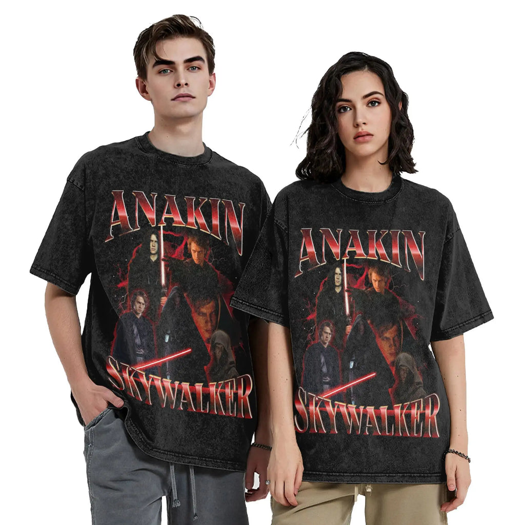 Washed T Shirt Anakin Skywalker Sith Retro Collage Hip Hop Vintage T-Shirts Harajuku Streetwear Graphic Tops Tees for Men Women