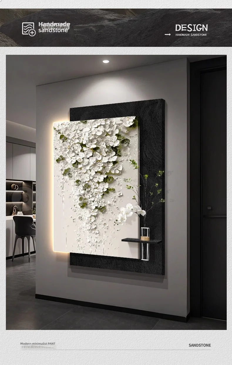 Led Light Hydroponic Green Plants Entrance Door Decoration High-end Feeling Corridor Hanging Flower Wall Lamp Painting