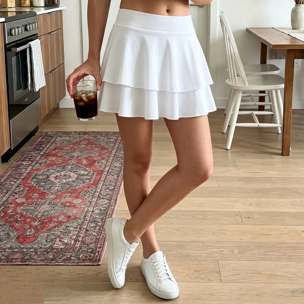 Women's Summer Mini Skirt Solid Color Double Layered Ruffle A-Line Skirts for Daily Casual Club Sexy