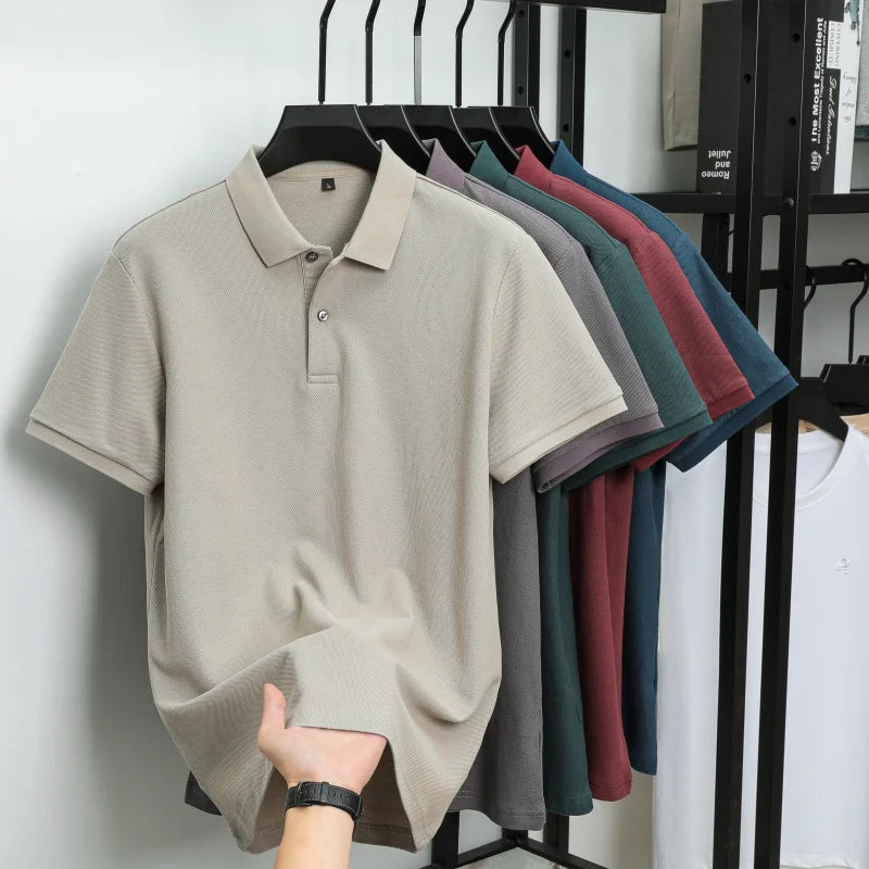 100% Pure Cotton Boutique Short-Sleeved High-End Men's Polo Shirt Summer High-Quality Solid Color Tops Business Casual T-Shirt