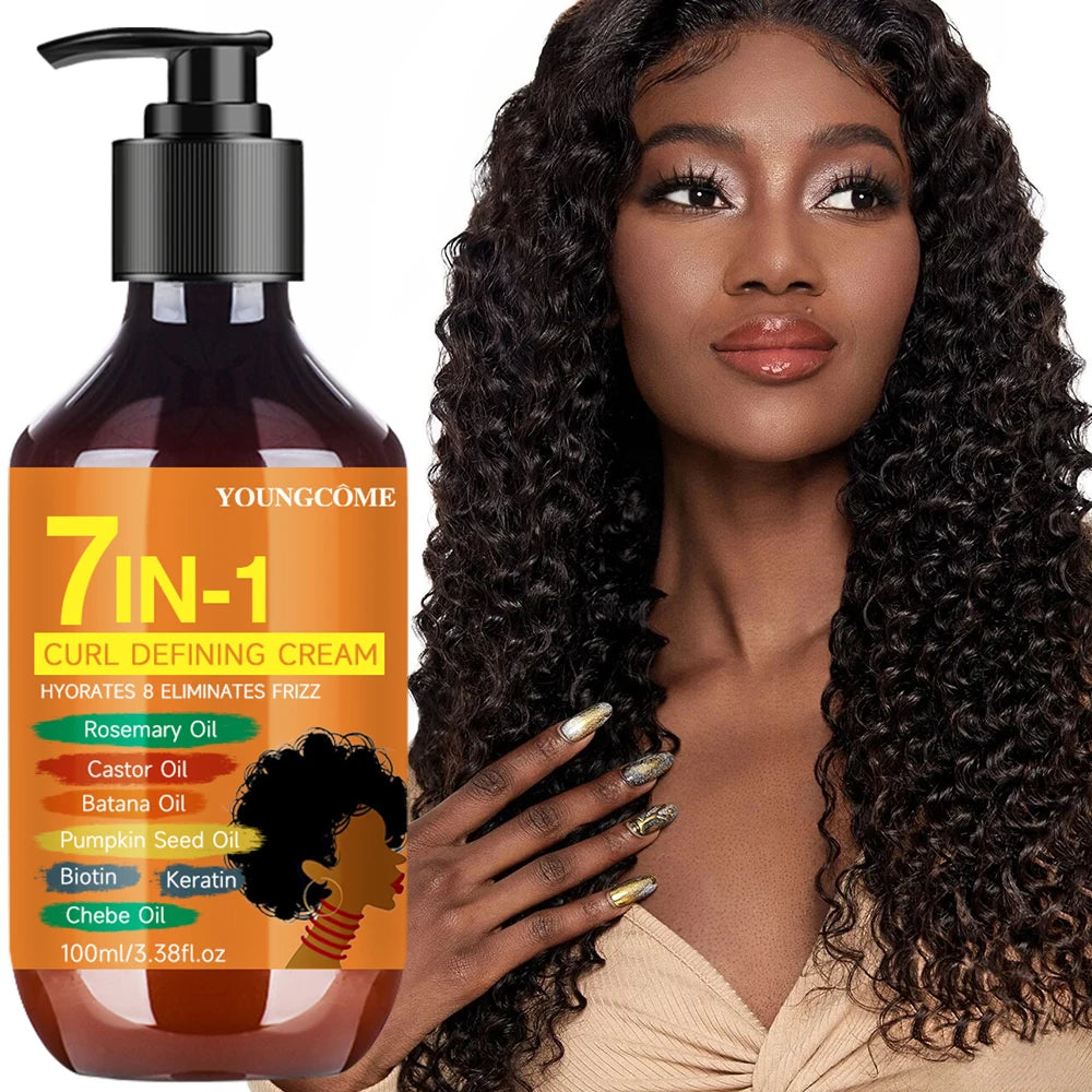 YOUNGCOME 7-IN-1 Curl Defining Cream- Defines Curls, Tames Frizz, Adds Smoothness and Texture for Curly and Wavy Hair