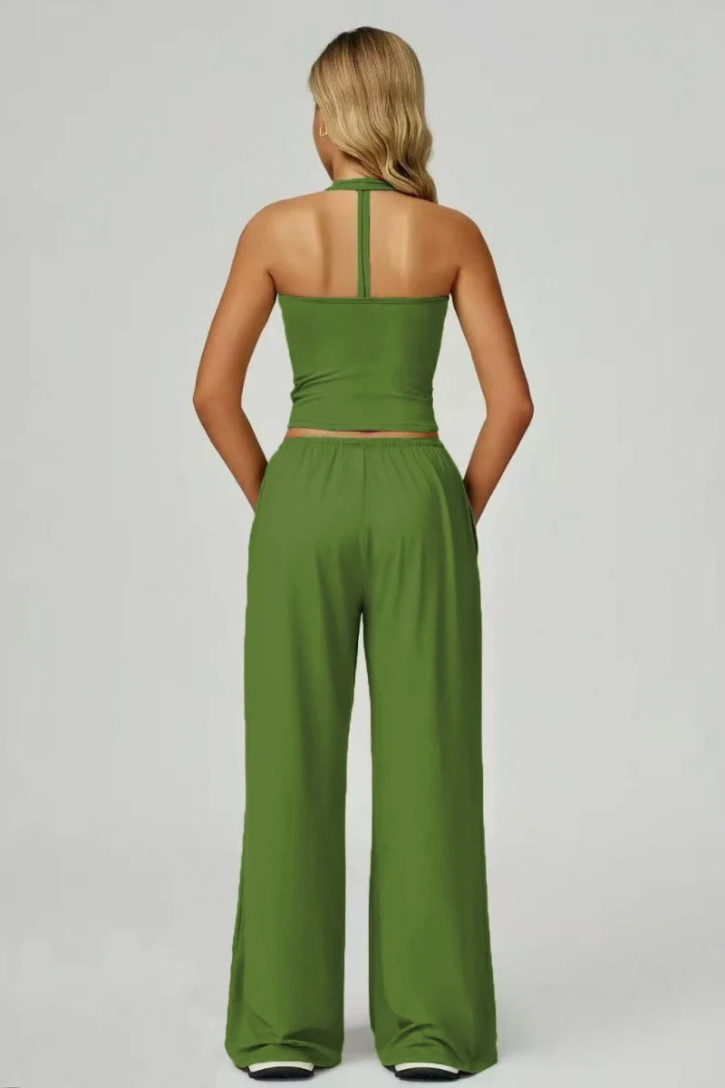 European and American fashion women's trousers set comfortable wide-leg trousers set loose casual pants women's sports fitness e