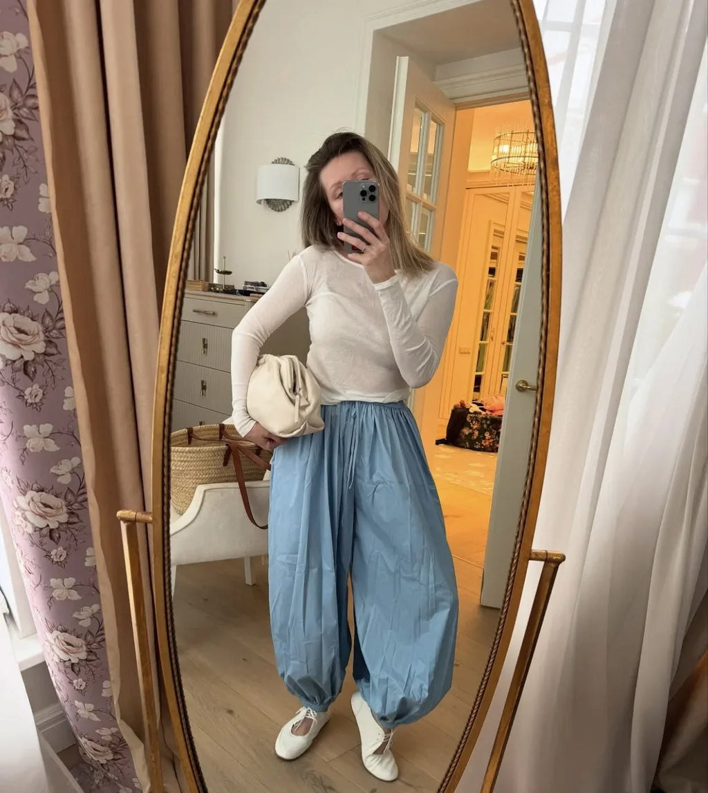 Tuularose Loose Solid Leg-Length Pants For Women Pleated High Waist 2025 Summer Female Fashion Office Lady Casual Bloomer Pants