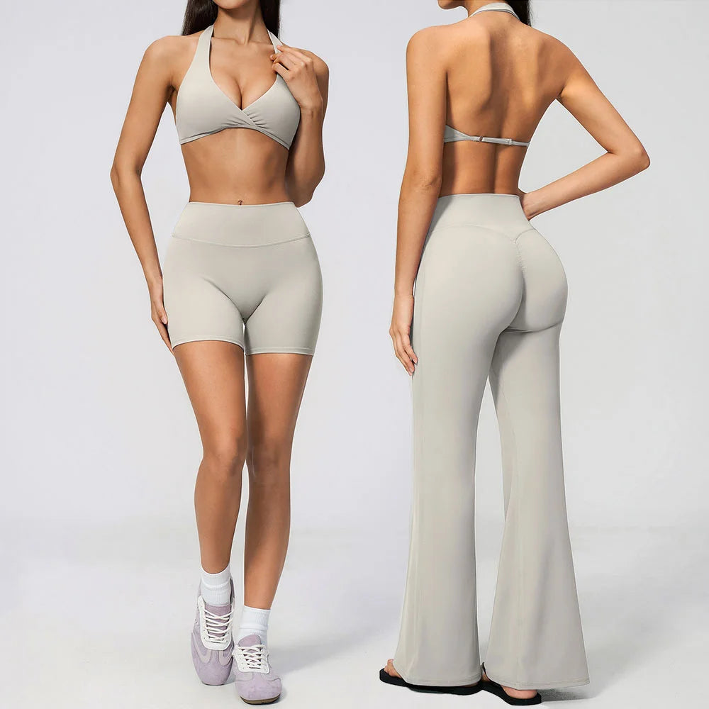 Women Tracksuits 2PCS Yoga Suit Gym Outfits Workout Clothing Deep V Workout Bra High Waist Butt Lift Pants Outdoors Sports Set