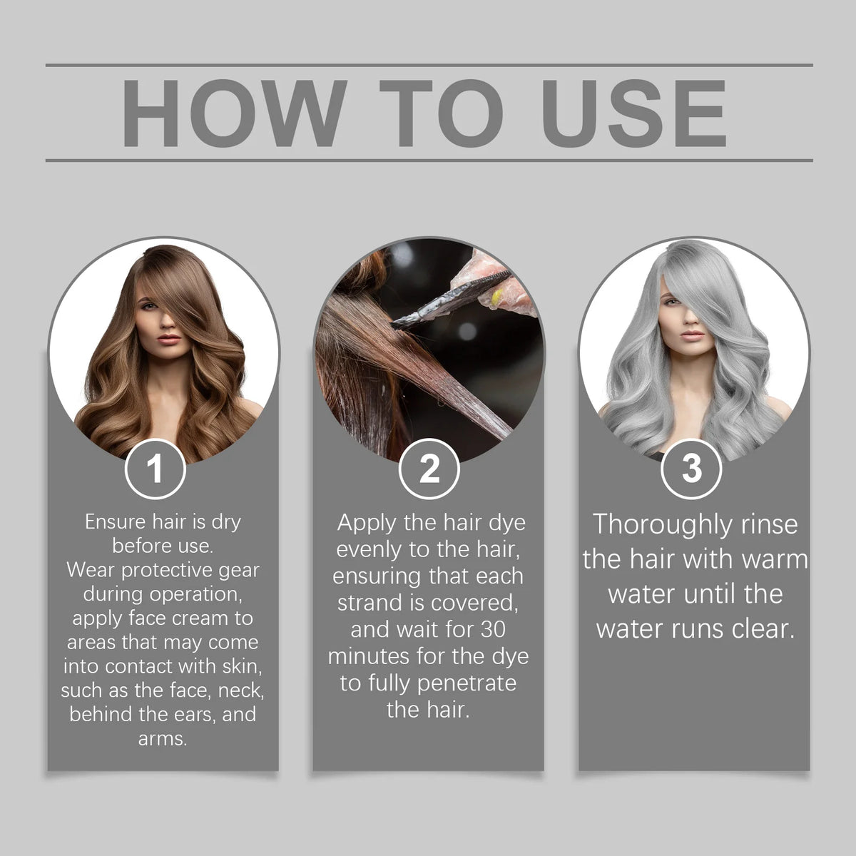 Gray Color Hair Dye Cream Light Color Silver Hair Long-Lasting Color Lock Shiny Hair Unisex Smoky Punk Style Hair Dyeing Cream