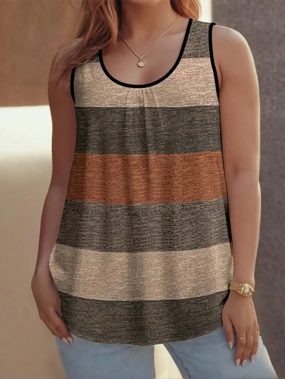 Plus size women's round neck three-color horizontal knitted vest tops for spring and summer fashion items