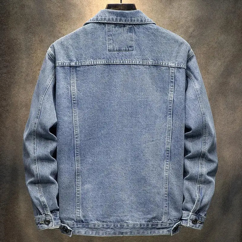 American Stylish blue/black Vintage Denim Jacket for Man Loose-fitting Workwear Jacket Men's Autumn-winter Top