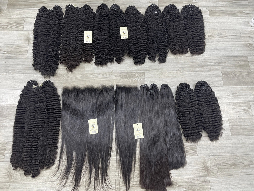 Premium Raw Vietnamese Human Hair Natural Straight Double Drawn Burmese Curly Weft Extensions