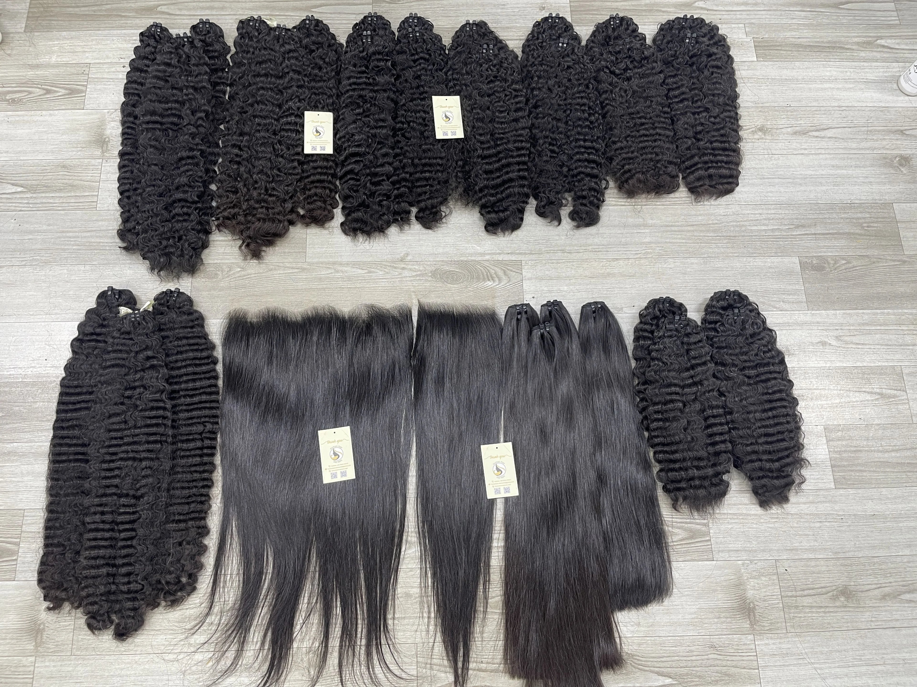 Premium Raw Vietnamese Human Hair Natural Straight Double Drawn Burmese Curly Weft Extensions