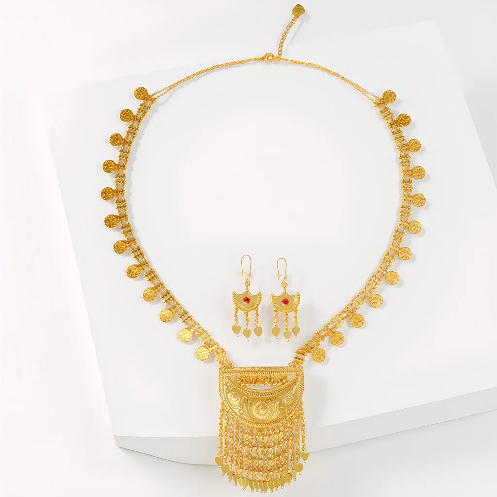 Tassel Necklace Earrings Long Set Women's 24K Gold AU999 - Exquisitely crafted 24K gold, smooth tassels, great for gifting