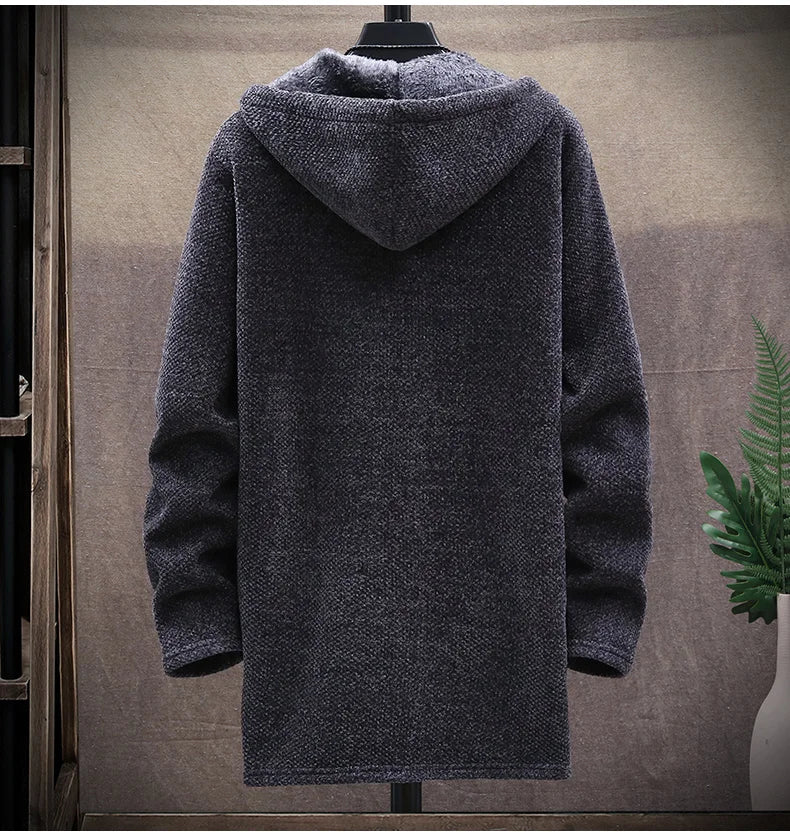 Men's Knitted Sweater Cardigan Thickened Fleece Hooded Casual Style Warm Outerwear Autumn Winter New Arrival Korean Version