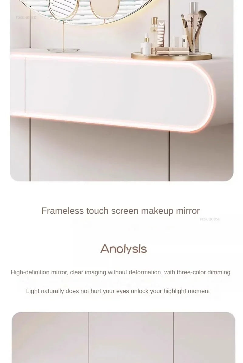 Off-white Hanging Dressing Table Minimalist Wall Mounted Vanity Unit with Mirror Bedroom Furniture Modern Design