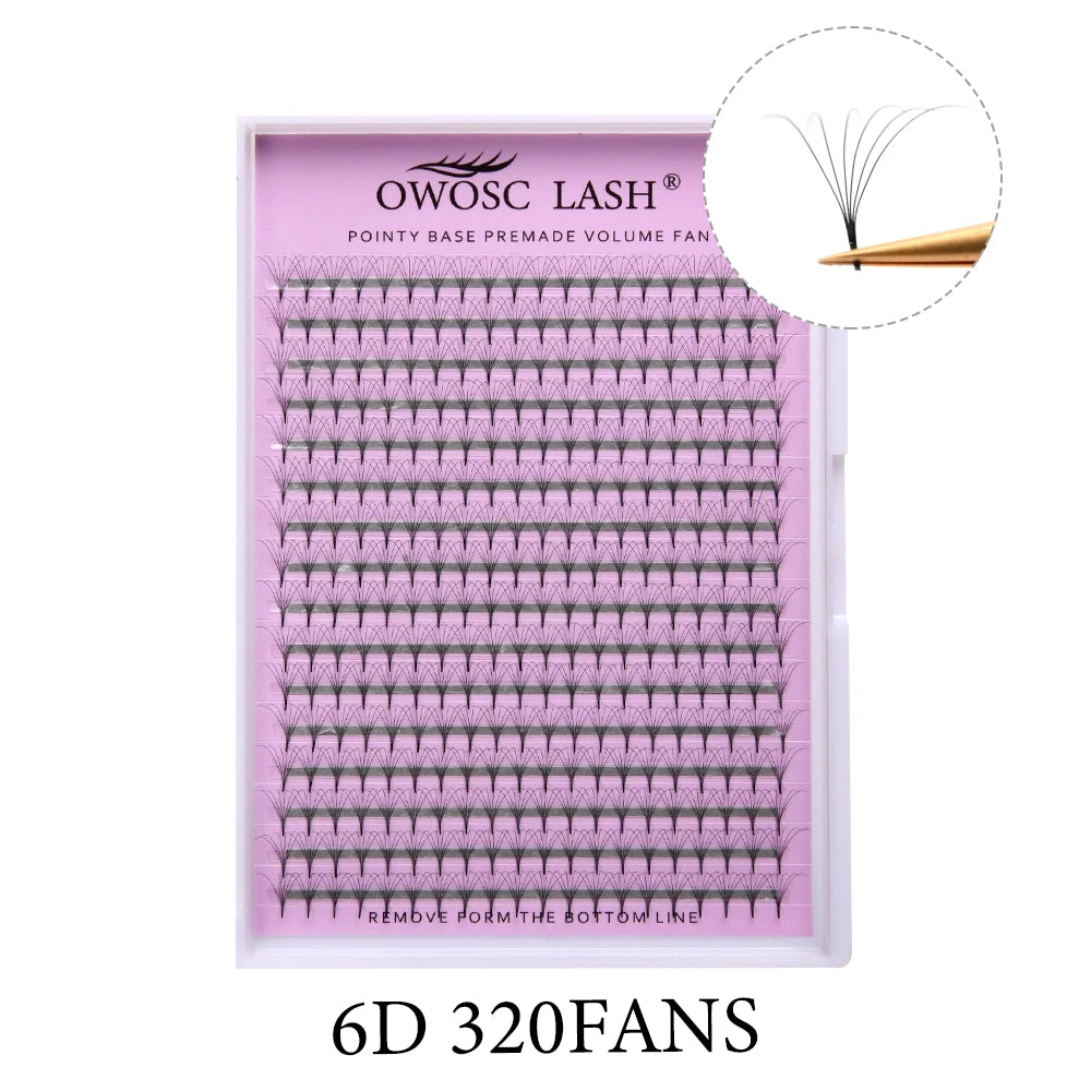 OWOSC 320 Fans Pointy Base Premade Volume Fans Medium Stem Sharp Thin Pre Made Russian Volume Fan Eyelash Extensions Custom Logo