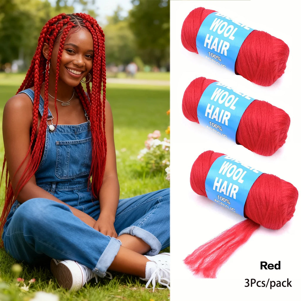 3 Pcs Brazilian Wool Acrylic Yarn for Braiding Synthetic Hair Extensions Crochet Box Senegalese Twist Jumbo Faux Locs for Women