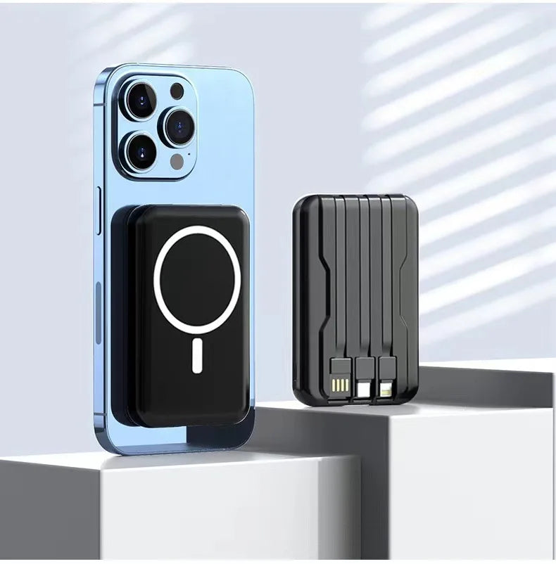 20000mAh 5V Power Bank for Wireless Charging Magnetic Suction Portable Fast Charging Power Bank with Built-in Cable