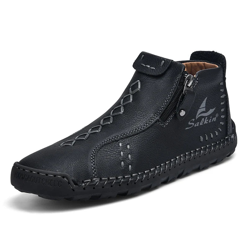 Handmade Leather Casual Shoes For Men Sneakers Men Flat Footwear Zipper Leather Boots Men Ankle Plus Size 39-48