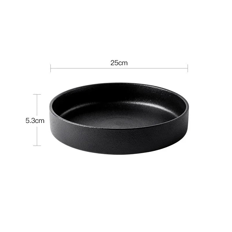 Simple black and white deep plate soup plate Western dish round dish salad plate frosted ceramic large baked household