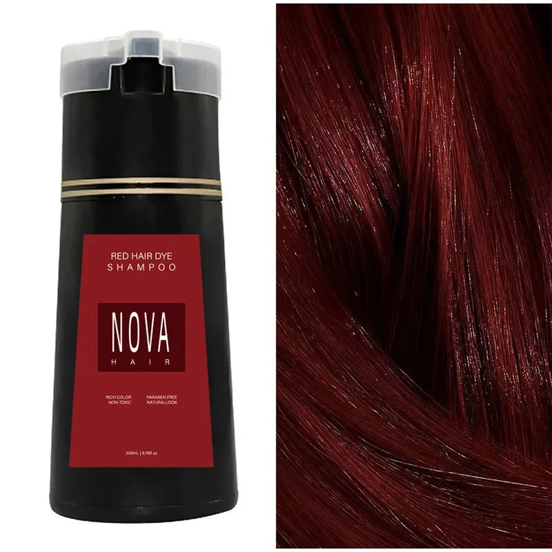 200ml Nova Hair Dye Shampoo 3-in-1 Hair Coloring Shampoo Instant Dye Shampoo Men Women Natural Fast White Hair Dyed Black Hair