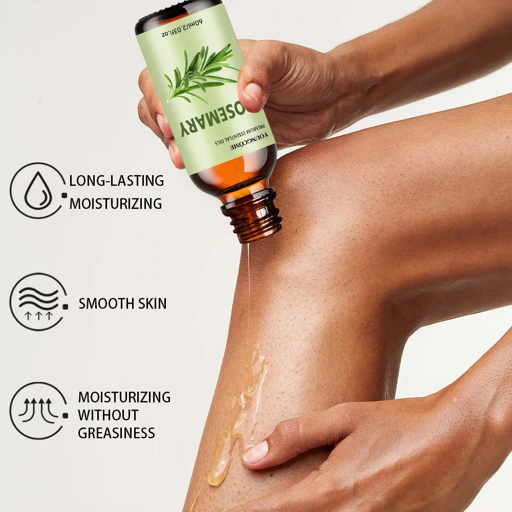 YOUNGCOME Natural Rosemary Essential Oil, Repairs Damaged Hair Improves Quality Moisturizes Hair Care Oil Suitable for Hair, Bod