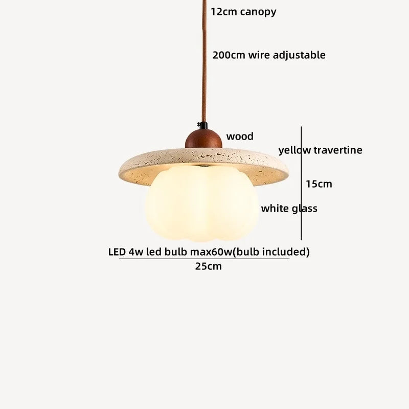 IWHD Yellow Travertine Stone LED Pendant Lamp Living Dining Room Table Inside Retro Wood Hanging Lights Fixture Lampara Colgante