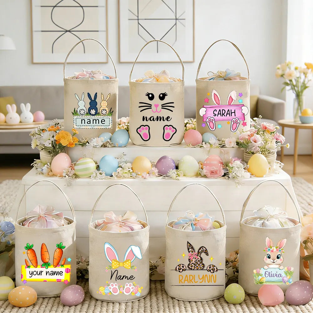 Personalized Easter Basket with Name Bunny Basket for Kids Egg Hunt Basketes Baby’s First Keepsake Kids Easter Gifts Bag