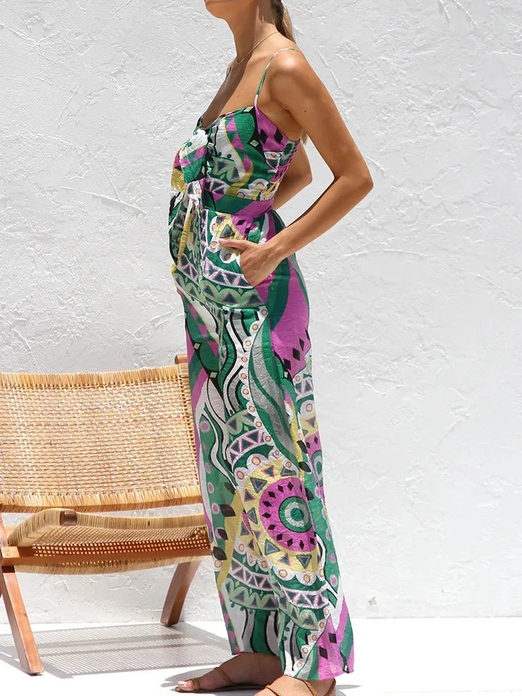 Wide Leg Pants Lace-Up Fashion Playsuits, Women Summer Holiday Sleeveless Chic Jumpsuits, 2025 Backless Simple Ladies Bodysuits