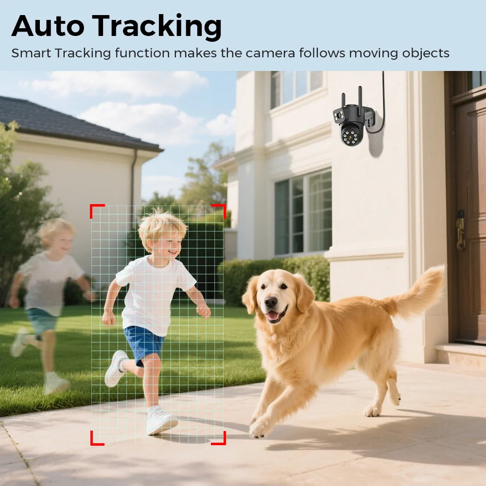 Dual Screen WiFi Security Camera 4K 8MP Dual Lens Surveillance Camera Human Detection Night Vision 5X Zoom Home Outdoor Security