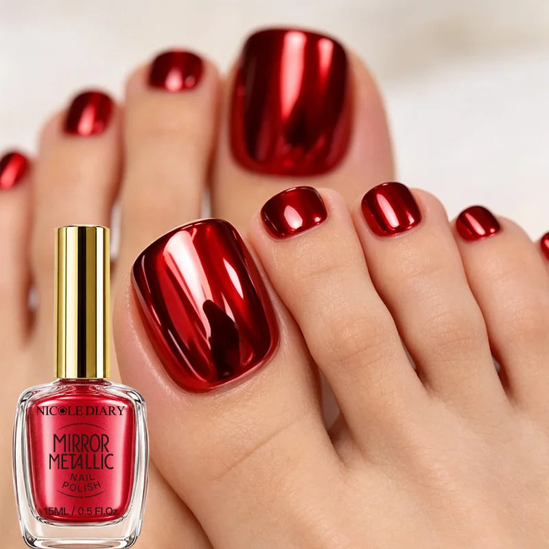 NICOLE DIARY 15ml Metallic Nail Polish Iridescent Flash Gloss Finish Quick Air Dry No Lamp Cure High Pigment Easy Application